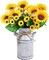 Summer Farmhouse Sunflowers – 13" Metal Milk Jug with Artificial Sunflower Bunches for Rustic Home & Kitchen Decor Floral Arrangements